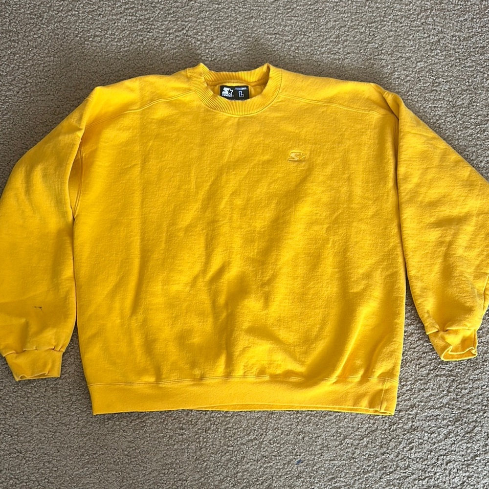Starter Mens Long Sleeve Crewneck Heavyweight Pullover Sweatshirt Yellow Size L